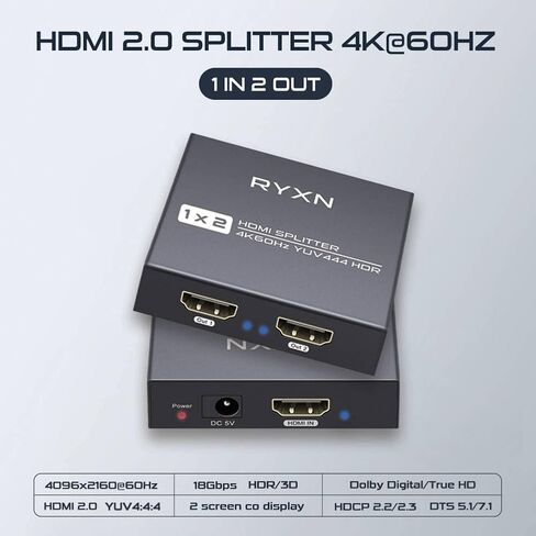 مقسم HDMI 2.0 1 في 4 مخرج 4K 60 هرتز، مقسم HDMI 1x4 يدعم تجاوز HDCP، Dolby Atmos، YUV 4:4:4، HDCP 2.3، EDID، LPCM 7.1، متوافق مع PS5/4/3، Xbox، Roku، Apple TV، Fire عصا، مشغل بلو راي in Saudi Arabia
