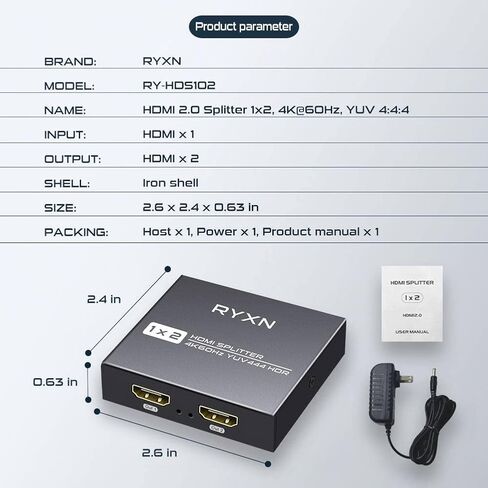 مقسم HDMI 2.0 1 في 4 مخرج 4K 60 هرتز، مقسم HDMI 1x4 يدعم تجاوز HDCP، Dolby Atmos، YUV 4:4:4، HDCP 2.3، EDID، LPCM 7.1، متوافق مع PS5/4/3، Xbox، Roku، Apple TV، Fire عصا، مشغل بلو راي in Saudi Arabia