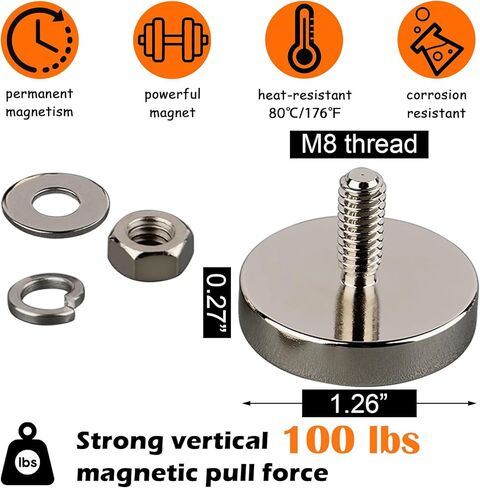 مغناطيس كأس مستدير قوي مع خيط ذكر M6، 4 قطع مغناطيس وعاء أرضي نادر شديد التحمل، قاعدة تثبيت مغناطيس نيوديميوم قوية للغاية وقابلة للإزالة للإضاءة والأدوات والكاميرا والمعدات in Kuwait
