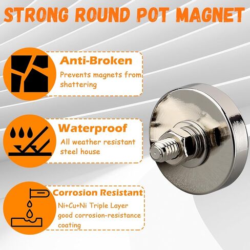 مغناطيس كأس مستدير قوي مع خيط ذكر M6، 4 قطع مغناطيس وعاء أرضي نادر شديد التحمل، قاعدة تثبيت مغناطيس نيوديميوم قوية للغاية وقابلة للإزالة للإضاءة والأدوات والكاميرا والمعدات in Kuwait