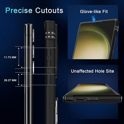 حافظة DEERLAMN لهاتف Samsung Galaxy S24+ Plus مع غطاء كاميرا منزلق + واقي شاشة (عبوة واحدة)، مسند حلقي دوار غطاء واقٍ مقاوم للصدمات بدرجة عسكرية - أسود in Kuwait