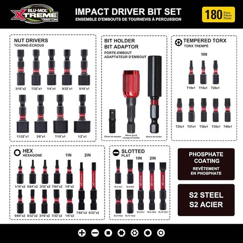 Disston BLU-MOL Xtreme 180 Piece Impact Driver/Screwdriver Bit Set E0100501 in Saudi Arabia