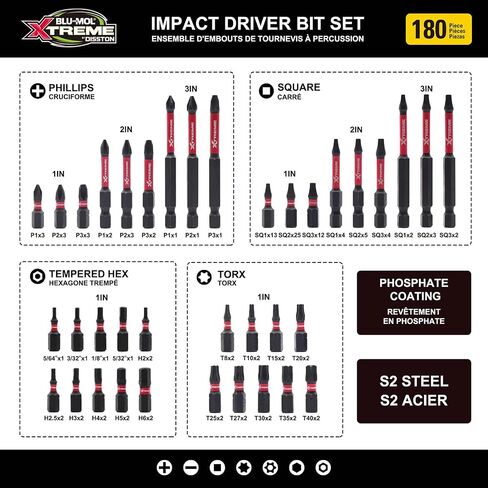 Disston BLU-MOL Xtreme 180 Piece Impact Driver/Screwdriver Bit Set E0100501 in Saudi Arabia