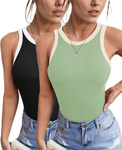 Zeagoo Womens Tank Top Racerback Crowl Neck Casual Basic Ribbed Knit Fitted Sleeveless Shirts S-XXL in Kuwait