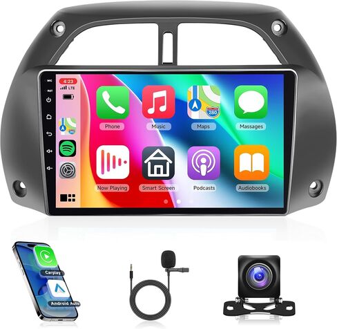 ستيريو راديو السيارة لتويوتا RAV4 2001-2006، 2G 64G Rimoody 9 بوصة Android 13 Carplay اللاسلكي وAndroid Auto Touch Screen Mirror Link Bluetooth FM/RDS EQ GPS WiFi SWC كاميرا احتياطية in Kuwait