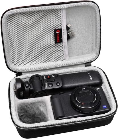 كاميرا Xanad التي تحمل علبة Sony ZV-1F / ZV-1 / ZV-1 II مع TRUPOD TRUPOD لعملية التهدئة (GP-VPT2 BT) والميكروفون ، مع حزام الكتف ، جيب شبكة لشاحن كابلات USB ، Black in Kuwait