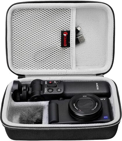 كاميرا Xanad التي تحمل علبة Sony ZV-1F / ZV-1 / ZV-1 II مع TRUPOD TRUPOD لعملية التهدئة (GP-VPT2 BT) والميكروفون ، مع حزام الكتف ، جيب شبكة لشاحن كابلات USB ، Black in Kuwait