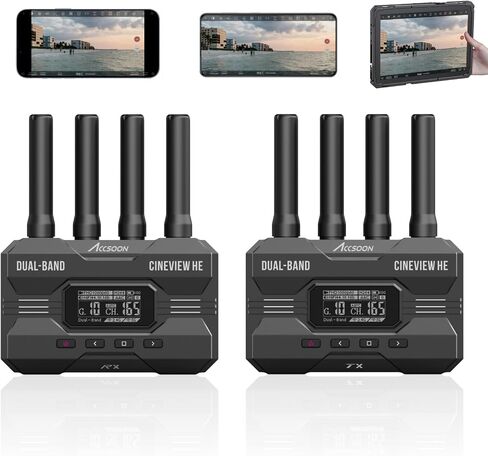 Accsoon CineView HE Wireless HDMI 1148FT (350M) جهاز استقبال إرسال الفيديو اللاسلكي، 2.4 جيجا هرتز و5 جيجا هرتز ثنائي النطاق، مخرج UVC للبث المباشر، 1080p60fps 0.06s الكمون، 4 مراقبة التطبيقات in Kuwait