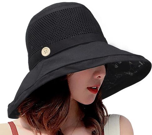 Women Bucket Sun Hats Wide Brim Lightweight & Breathable Mesh Beach Cap Floral UPF50+ Fishing Hat in Saudi Arabia