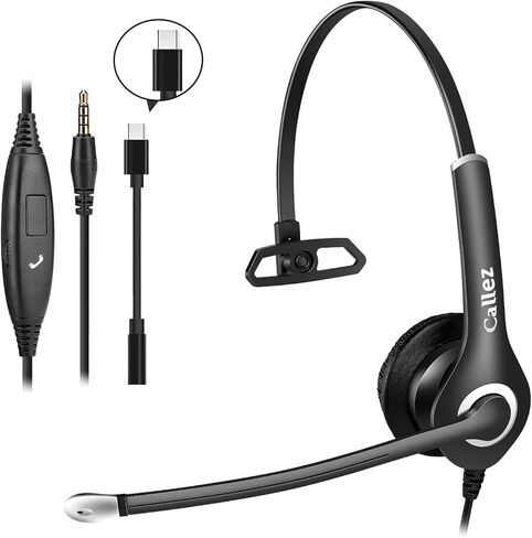 Computer Headset with Microphone Noise Cancelling, 3.5mm Cell Phone Headsets for iPhone Samsung Laptop PC Tablet Skype Webinar Office Business Call Center, Clearer Voice, Ultra Comfort in Kuwait