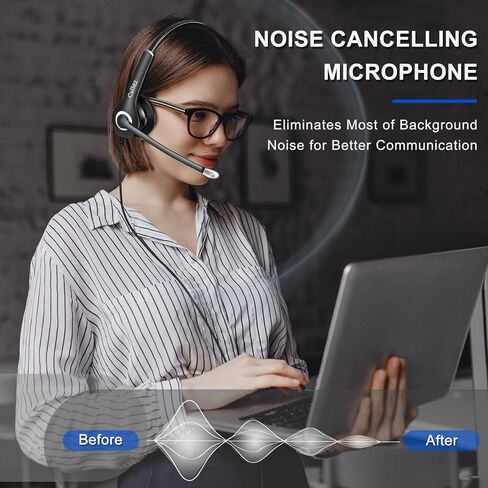 Computer Headset with Microphone Noise Cancelling, 3.5mm Cell Phone Headsets for iPhone Samsung Laptop PC Tablet Skype Webinar Office Business Call Center, Clearer Voice, Ultra Comfort in Kuwait