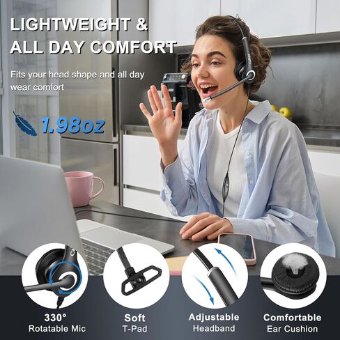 Computer Headset with Microphone Noise Cancelling, 3.5mm Cell Phone Headsets for iPhone Samsung Laptop PC Tablet Skype Webinar Office Business Call Center, Clearer Voice, Ultra Comfort in Kuwait