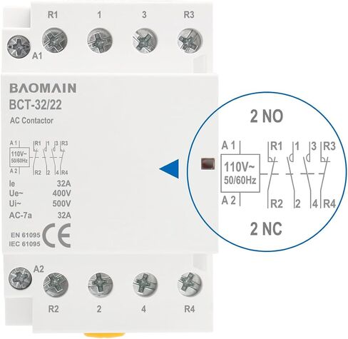 Baomain AC Contactor 20A 4 Pole 2NO 2NC Universal Circuit Control 35mm DIN Rail Mount CE Listed BCT-20/22 (AC 110V) in Saudi Arabia