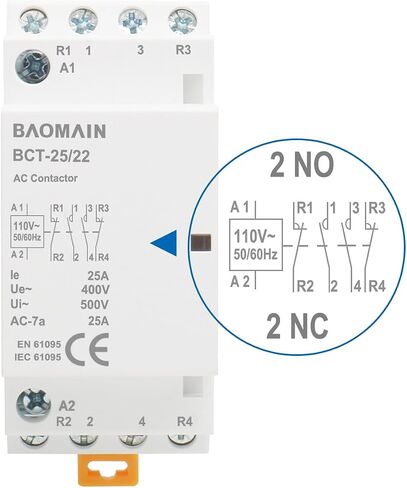Baomain AC Contactor 20A 4 Pole 2NO 2NC Universal Circuit Control 35mm DIN Rail Mount CE Listed BCT-20/22 (AC 110V) in Saudi Arabia
