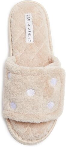 Laura Ashley Open Toe Velcro Band Fluffy Scuff Slippers for Women with Non-Slip Sole, Plush Memory Foam Slippers in Saudi Arabia