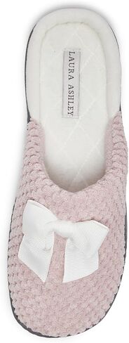 Laura Ashley Rugged Spa Slipper with Bow, Cozy Memory Foam Hard Bottom Slippers for Women, Soft Warm House Shoes in Saudi Arabia