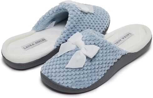 Laura Ashley Rugged Spa Slipper with Bow, Cozy Memory Foam Hard Bottom Slippers for Women, Soft Warm House Shoes in Saudi Arabia