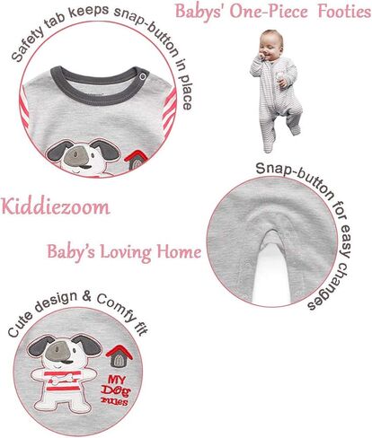 Kiddiezoom Baby and Toddler Boys'Snug Fit Footed One-Piece Romper Jumpsuit Cotton Cotton Footed Outfit in Kuwait