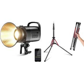 NEEWER CB60B 70W LED Video Light 2.4G&APP Control with Carbon Fiber Light Stand, COB 2700K-6500K 34000Lux at 1m/CCT Mode/CRI97+/12 Scenes/Bowens Continuous Lighting for Studio Video Recording