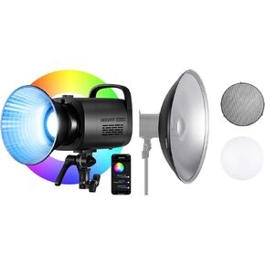 NEEWER CB60 RGB 70W LED Video Light, Bowens Mount COB Full Color Continuous Output Lighting 18000Lux/1m CCT 2700K-6500K for Photography/Studio Video Recording, 21.6"/55cm Metal Reflector Included