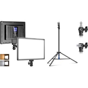 NEEWER LED Video Light Panel, 20W Ultra Thin Bi Color Dimmable DSLR Soft Light with 8000mAh Lithium Battery CRI97+ for Photography Recording Live Streaming, 8.5ft Air Cushioned Light Stand Included