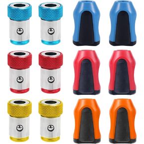6pcs Screwdriver Head Magnetic Ring with 6pcs Magnetizer, Magnetic Screw Holder Set Detachable Magnetic Screwdriver Ring for 1/4 Inch Hex Screwdriver & Power Bits