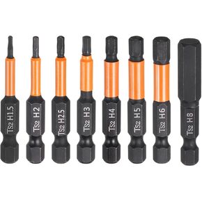 HARFINGTON 8pcs H1.5/2/2.5/3/4/5/6/8 Hex Head Drill Bit Wrench Kit Metric Flat Tip 1/4" Hex Shank 50mm (2") Long Magnetic Hexagonal Screw Driver Socket Industrial Screwdriver Power Bits