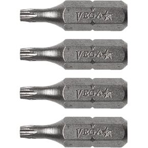 VEGA T6 TORX Security Star Bits. Professional Grade ¼ Inch Hex Shank TORX T-6 S2 Steel 1" Security Star Bits. 125TT06A-4 (Pack of 4)