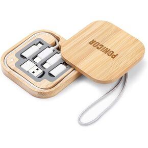 Multi USB Charging Adapter Cable Kit for Travel, Fast Charging and Data Transfer Cable with Type C to Type C/Micro/USB A Adapters, Bamboo Pocket Cable Kit for Travel Gadget.