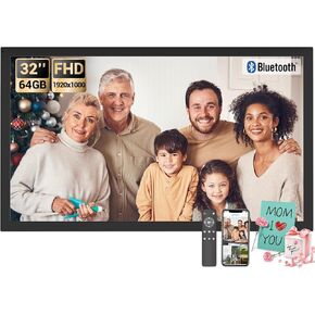 BSIMB 32 Inch Large Digital Picture Frame(Non-Touch Screen), 64GB 1920x1080 FHD WiFi Extra Large Electronic Photo Frame, Remote Control, Share Pictures/Videos via App Easy Setup Gifts for Mom, Black