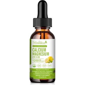Calcium Magnesium Zinc Liquid with Vitamin D3, Magnesium Glycinate Plus Vitamin C K2| High Absorption Plant Calcium Supplement for Heart & Bone| Gluten Free，Sugar-Free | 60 Servings | Lemon Flavor