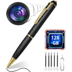 128G Spy Camera, 1080P Mini Hidden Camera Pen with 300 Minutes Battery Life, Nanny Camera,Portable Nanny Video Recorder-One Button Security Camera for Home, Office