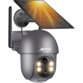 ANRAN 5MP Security Cameras Wireless Outdoor, Solar Camera Wireless with 360° View for Home Surveillance, WiFi Camera with Spotlights, PIR Detection, Color Night Vision, Siren Alarm, Q1 Max Grey