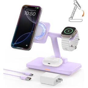 GEEKERA 3 in 1 Wireless Charging Station, Foldable Wireless Charger Stand for Multiple Apple Devices for iPhone 15 14 13 12 11 Pro Max Plus XR XS X, Apple Watch Ultra/9/SE/8/7/6/5/4/3/2, AirPods Pro/3