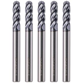 BestParts High Performance 5pcs Ball Nose Solid Carbide End Mills, AlTiN Coated, 4 Flute, 30 Degree Helix, 3/16" Cutting Diameter, 3/16" Shank Diameter, 5/8" Length of Cut, 2" Overall Length