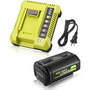 FirstPower Replacement for Ryobi 40v Battery and Charger Combo 7.0Ah Lithium OP4026 OP40601 OP4050A OP4040 OP4030 OP4050 with OP401 Ryobi 40v Battery Charger