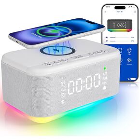 Bluetooth Alarm Clock Radio Bedroom, Digital Dual Alarm Clock Bedroom, Up to 10 Alarms Clock Night Light Speaker App/Button Control FM Charge Snooze Adjustable Brightness Dim 12/24H, Matte Black in Kuwait
