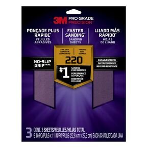 3M 25220P-G PRO GRADE NO-SLIP SANDPAPERANCE ADVACTION ، 9 بوصة × 11 بوصة ، 220 حصى ، حزمة 3