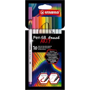 STABILO Premium Fibre-Tip Pen Pen 68 brush ARTY - Wallet of 10 - Assorted Colors