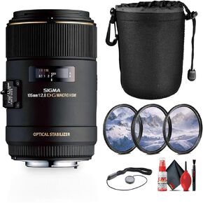 Sigma 105mm f/2.8 EX DG OS HSM Macro Lens for Canon Bundle (258101) with Cleaning Kit, Cap Keeper, 3 Piece Filter Kit, Lens Pouch