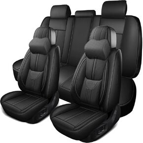 Front Seat Covers,2 Pieces Universal Seat Covers for Cars,Breathable Leather Auto Seat Protectors with Head Pillow,Car Seat Cushions Fit for Most Sedans SUV Pick-up Truck (Black&Red)