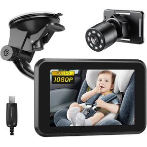 Itomoro Baby Car Camera USB Plug, 4.3" HD Night Vision Car Baby Monitor with Camera, Safety Seat Baby Car Mirror for Rear Facing 5 Mins Easy Installation