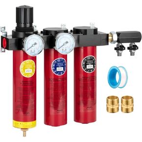 NANPU Z Series 3-Stage Air Filtration System - Sintered, Fine, & Charcoal Filters, 3/4" NPT Inlet, 1/4" NPT Outlet Module, 0-230 psi Gauge, 127 CFM @ 6 bar, Metal Housing, Heat Resistant to 248°F