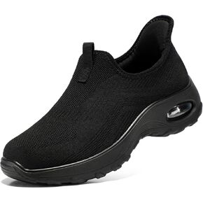 STQ Walking Shoes Women Slip On Sneakers Air Cushion Comfortable Breathable Lightweight Mesh Shoes Shock Absorbing Design Ideal for Plantar Fasciitis All Day Standing All Black 8 US