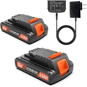 2 Pack 3.0Ah 20v Battery Replacement for Black and Decker 20v Max Lithium Battery LBX20, Compatible with All Black and Decker 20v Cordless Power Tools and Charger.