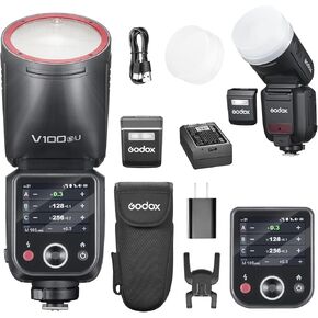 GODOX V100O Flash V100-O 100w Round Head Touchscreen Flash for Olympus, 2.4G Wireless with External Flash and Global Shutter Flash Sync 1/80000s,Built-in Lithium Battery(USA Version)