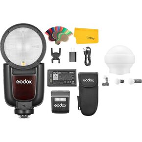 GODOX V1 Pro S V1Pro S Round Head Flash Speedlite for Sony, TTL 2.4G Wireless Sony Speedlight HSS 1/8000s, 2980mAh Li-ion Battery, Detachable Sub Flash Speedlite with Godox AK-R22 Diffusion Dome
