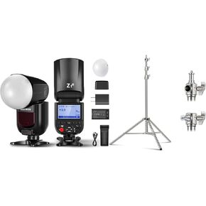 NEEWER Z1-N TTL Round Head Flash Speedlite for Nikon with Magnetic Dome Diffuser, 76Ws 2.4G 1/8000s HSS Speedlight, 10 Levels LED Modeling Lamp, 480 Full Power Shots, 7.2ft/2.2m Light Stand Inclued
