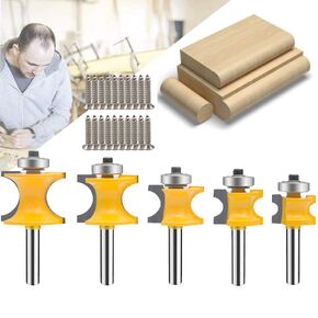 TAIWAIN 1/4-Inch Shank 5 Bit Bull Nose Router Bit,Half Round Bearing Milling Cutter Bits,1/8 inches 3/16 inches 1/4 inches 5/16 inches 3/8 inches Carbide Tipped Round Edge Cutting Ball Blade,15*8*6cm