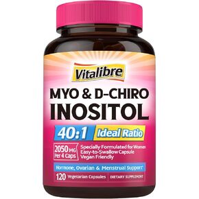 Inositol Supplement, Myo-Inositol & D-Chiro Inositol Fertility Supplements for Women, 40:1 Ideal Ratio, Hormone Balance and Ovarian Support, 80 Vegan Capsules